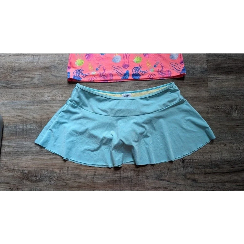 Lands' End Tankini Girls Size 14+ Jellyfish Print Top Solid Blue Skort Bottoms
